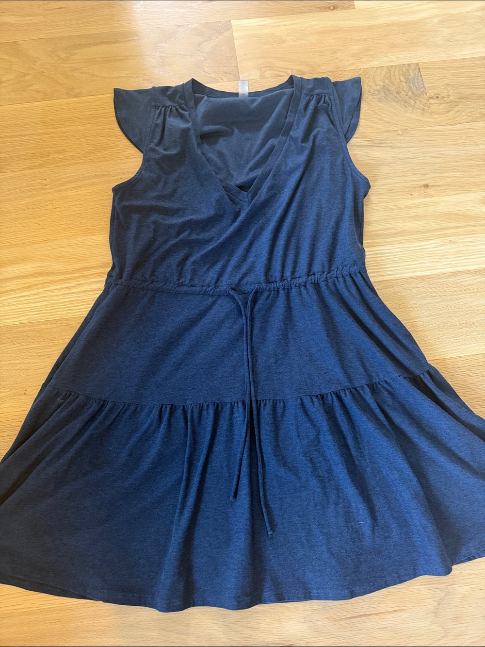 Beyond Yoga Navy Tiered V‑Neck Knit Dress with Drawstring